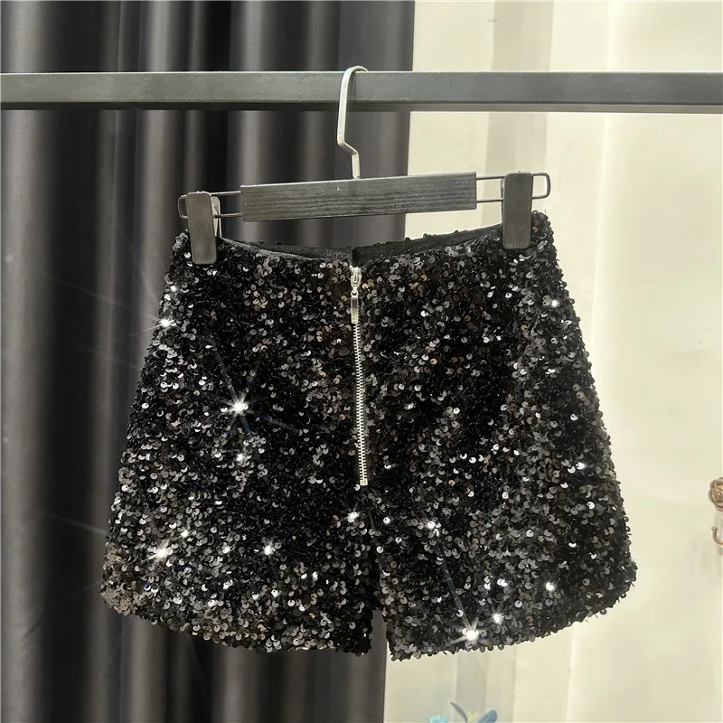 Women Sexy Full Sequin Fashion Casual Shorts Shiny Heavy Zipper Womens Shorts three-point Shorts  Hot Short Pants Spring New