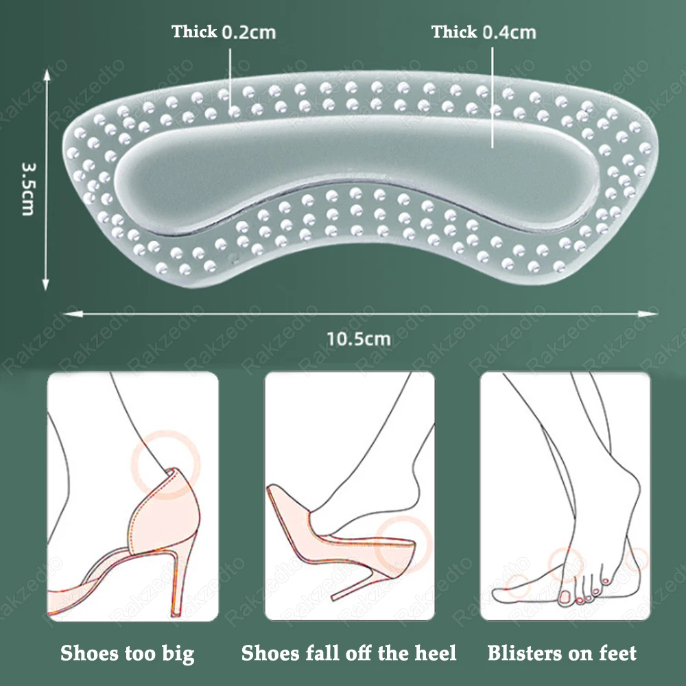 3Pairs Silicone Heel Protector Stickers for Shoes too Big Reduce Size High Heels Pain Relief Insole Non-Slip Anti-Wear Foot Pads