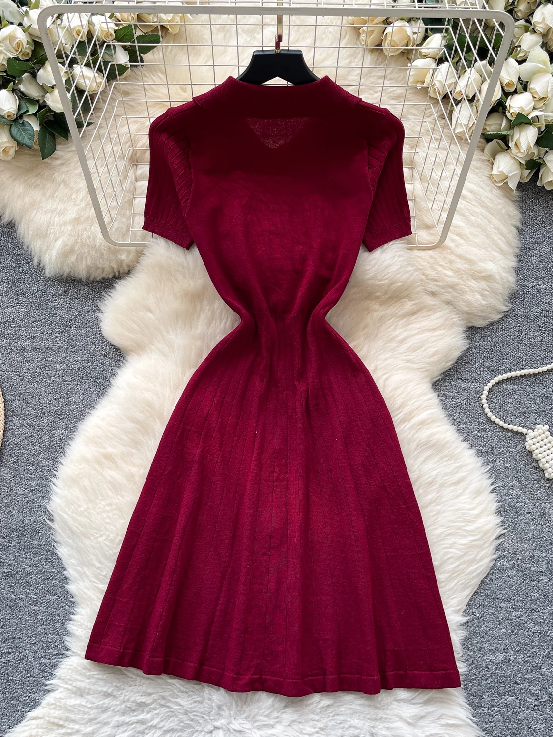 Coréen Sle Simple couleur Ne tricoté Dr femmes été bouton unique conception Unique belle jupe Midi