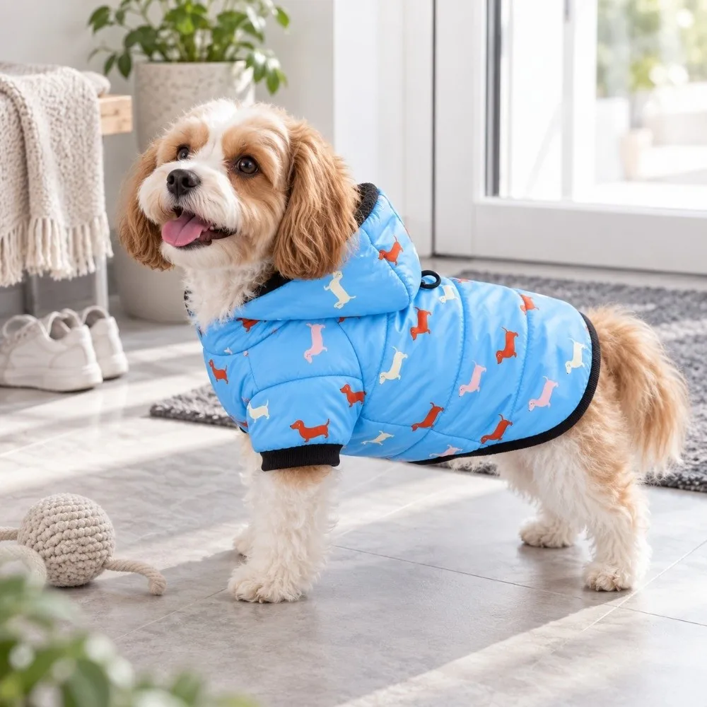 New Soft Warm Hooded Pet Coat Plus Cotton Puppy Pattern Pet Dog Clothing Two Feet Design Thicken Pet Jacket For Dogs Cats