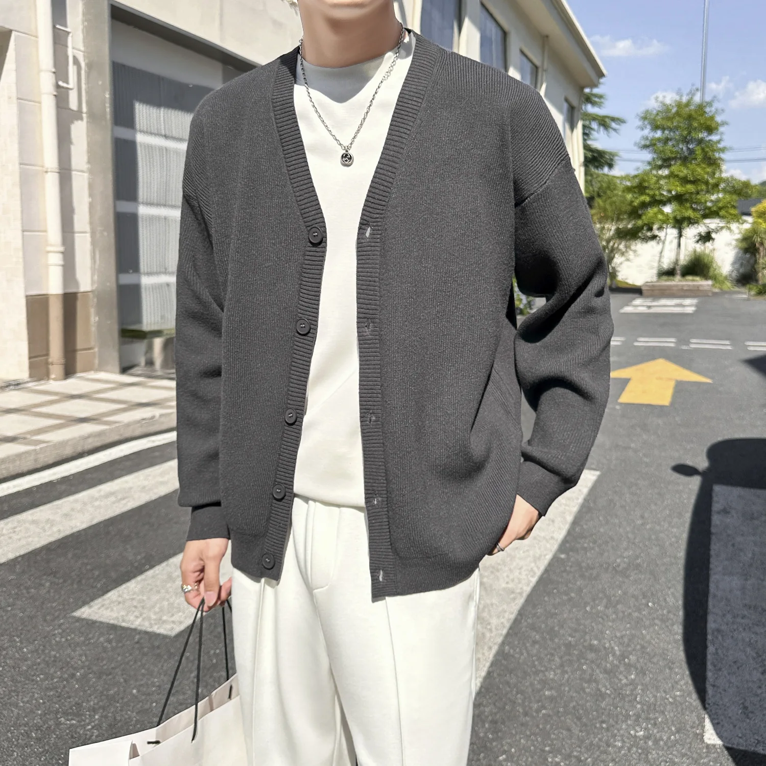 

V-Ne Knitwear Cardigan Men's Casual Commute Sle Retro Trendy Brand Sweater Winter New Arrival Breathable Medium Thi