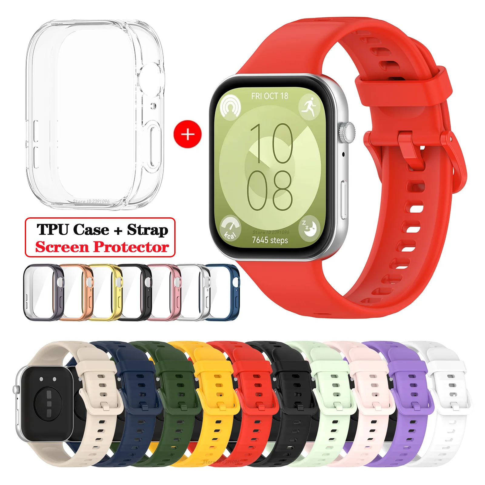สายซิลิโคนเคส TPU สำหรับ Huawei Watch Fit 3สายรัดข้อมือทดแทนสำหรับ Huawei Fit 3อุปกรณ์ป้องกันหน้าจอ