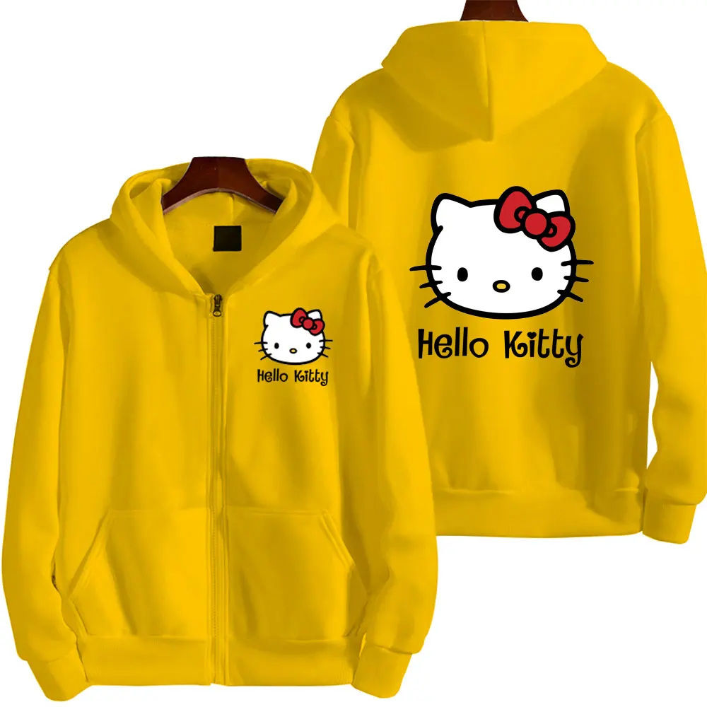 Hello Kitty Pink Women Zipper Hoodie Jacket Spring Autumn Casual Men Sweatshirt Cartoon Anime Couple Oversized Clothes Coats