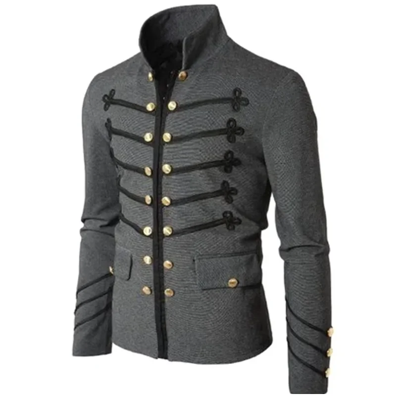 

Vintage Medieval Steampunk Renaissance Men Gothic Clothing Military Jackets Stand Collar Coat Retro Punk Coat Halloween Dress Up