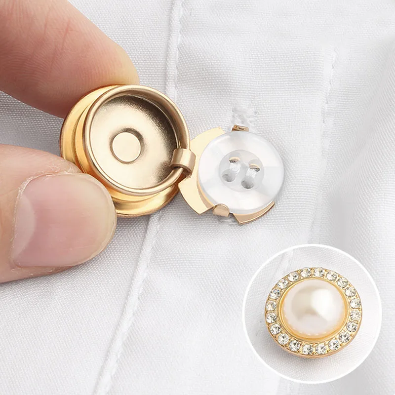 Crystal Pearl Button Covers Detachable Clip-On Shirt Coat Decorative Buttons Sewing Button for DIY Blouses Clothing Women Men