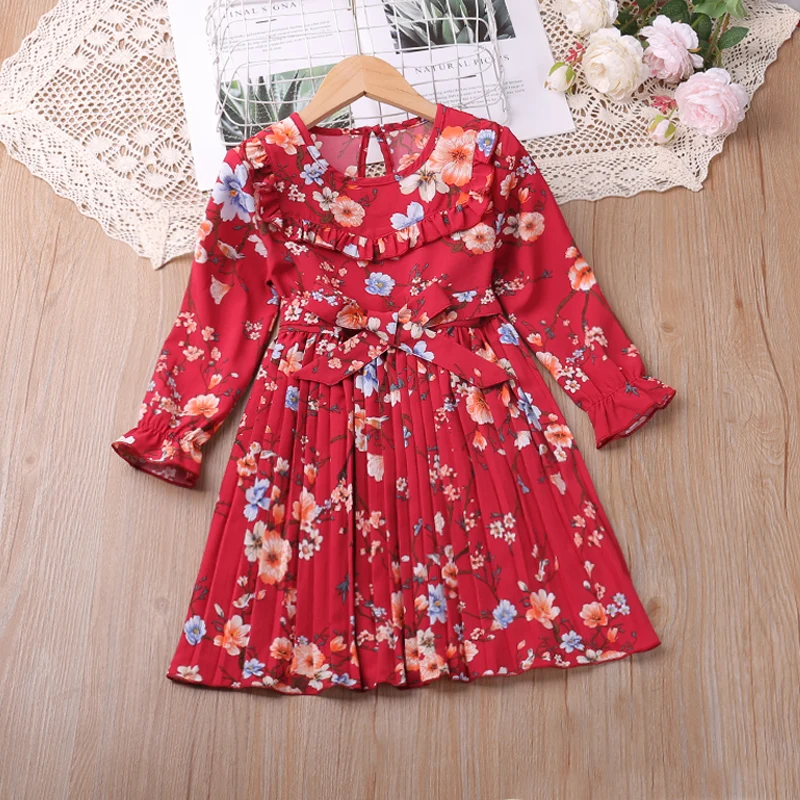 Early Spring Long Sleeved Dress Retro Wear Print Gentle High End French Style 2-6 Year Old Children\'s Clothing