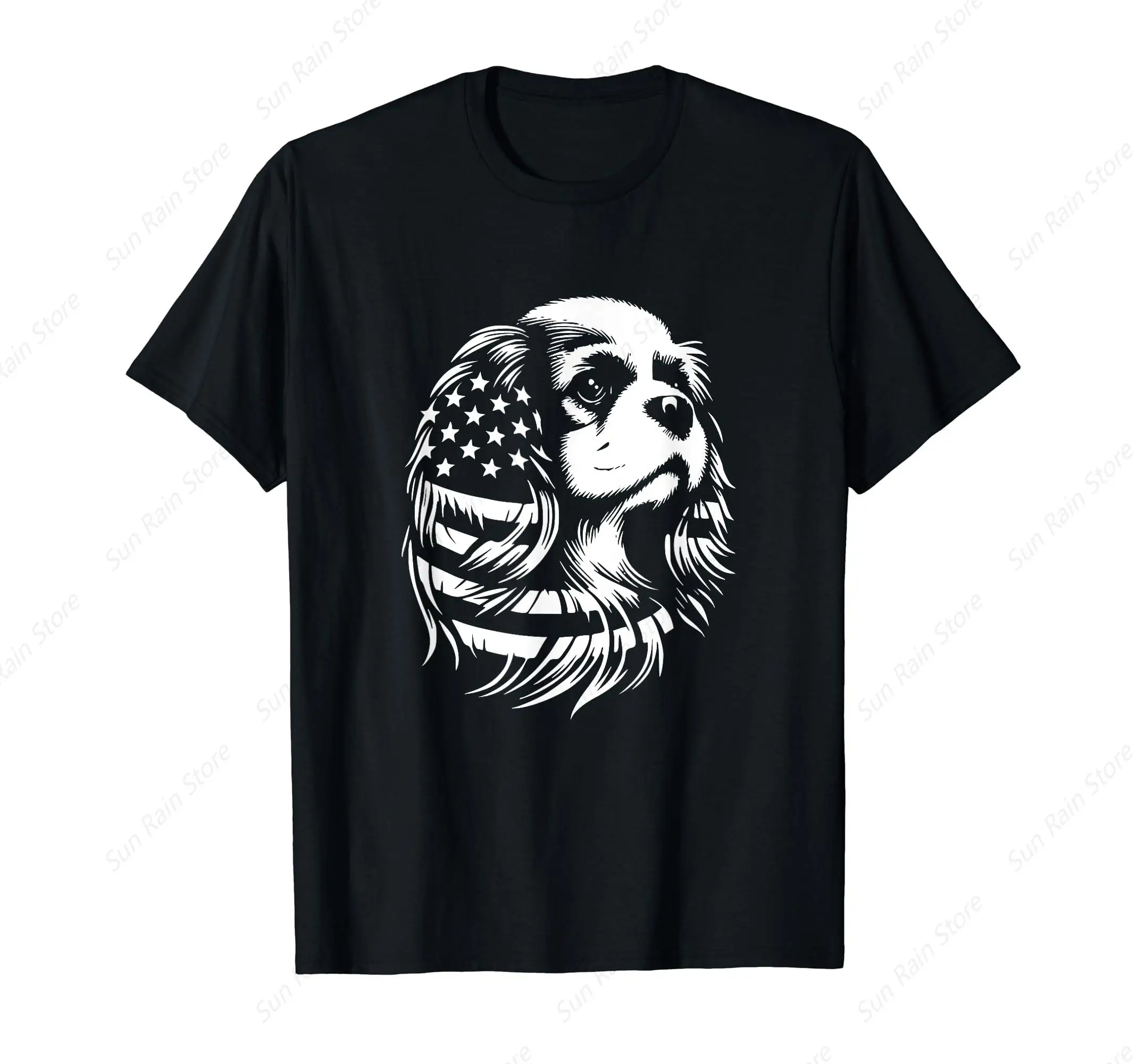 Cavalier King Charles Spaniel American Flag Dog Design T-Shirt