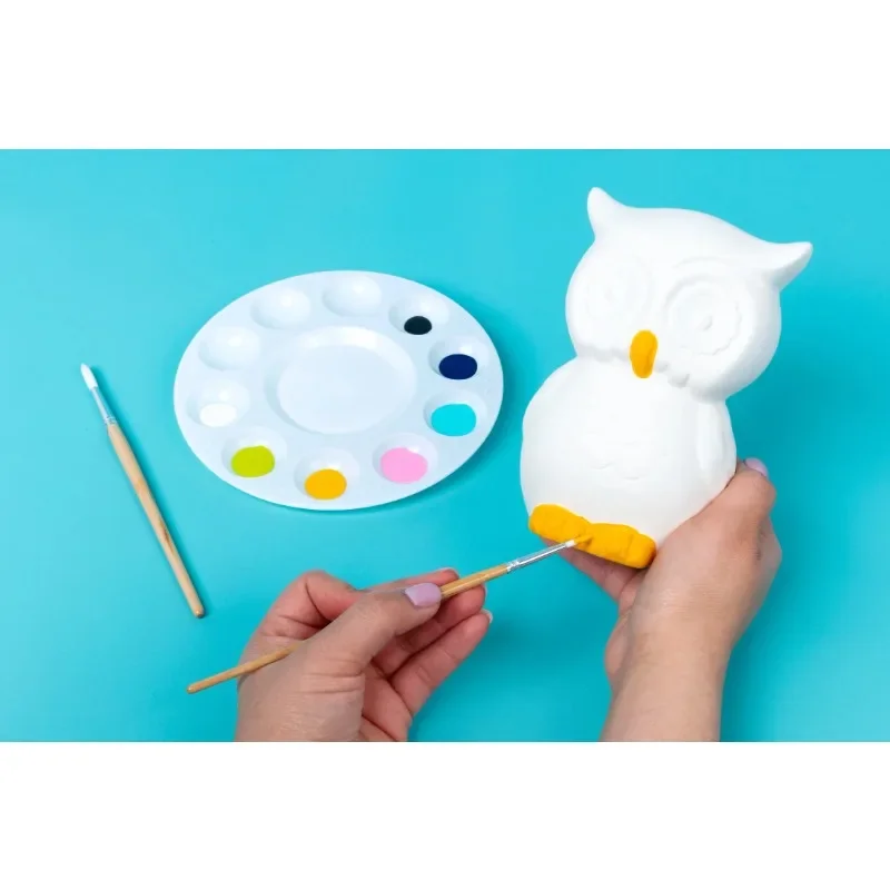 NUEVO búho de banco pintable de cerámica, base artesanal blanca de 5,75" de altura