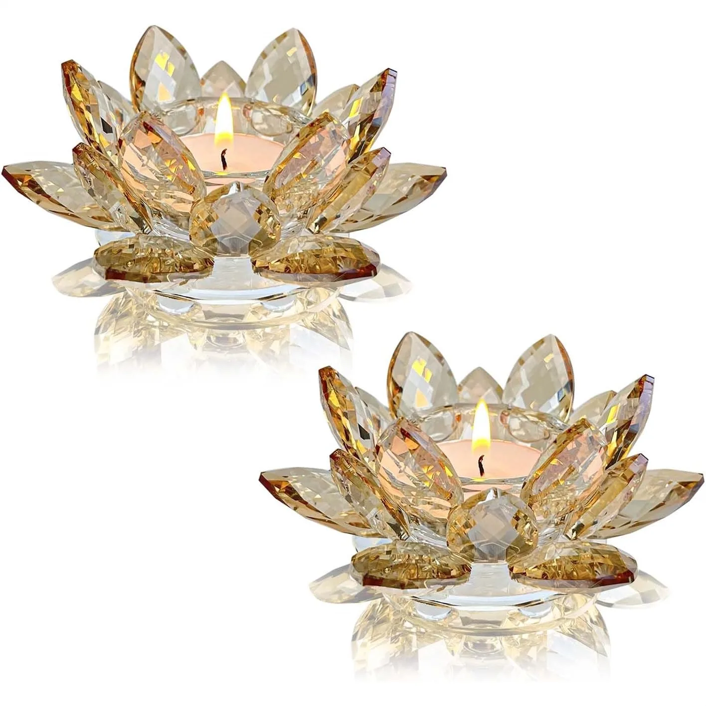 

Crystal Lotus Tealight Candle Holders for Wedding Home Decor, Gold 2pcs