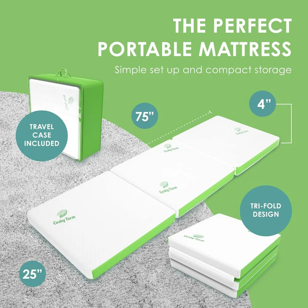 Floor Mattress - FoldableFoam Camping Bed w/Case for Adults & Kids - Portable Bed for Travel, Van, Guest - Fold Up Pad