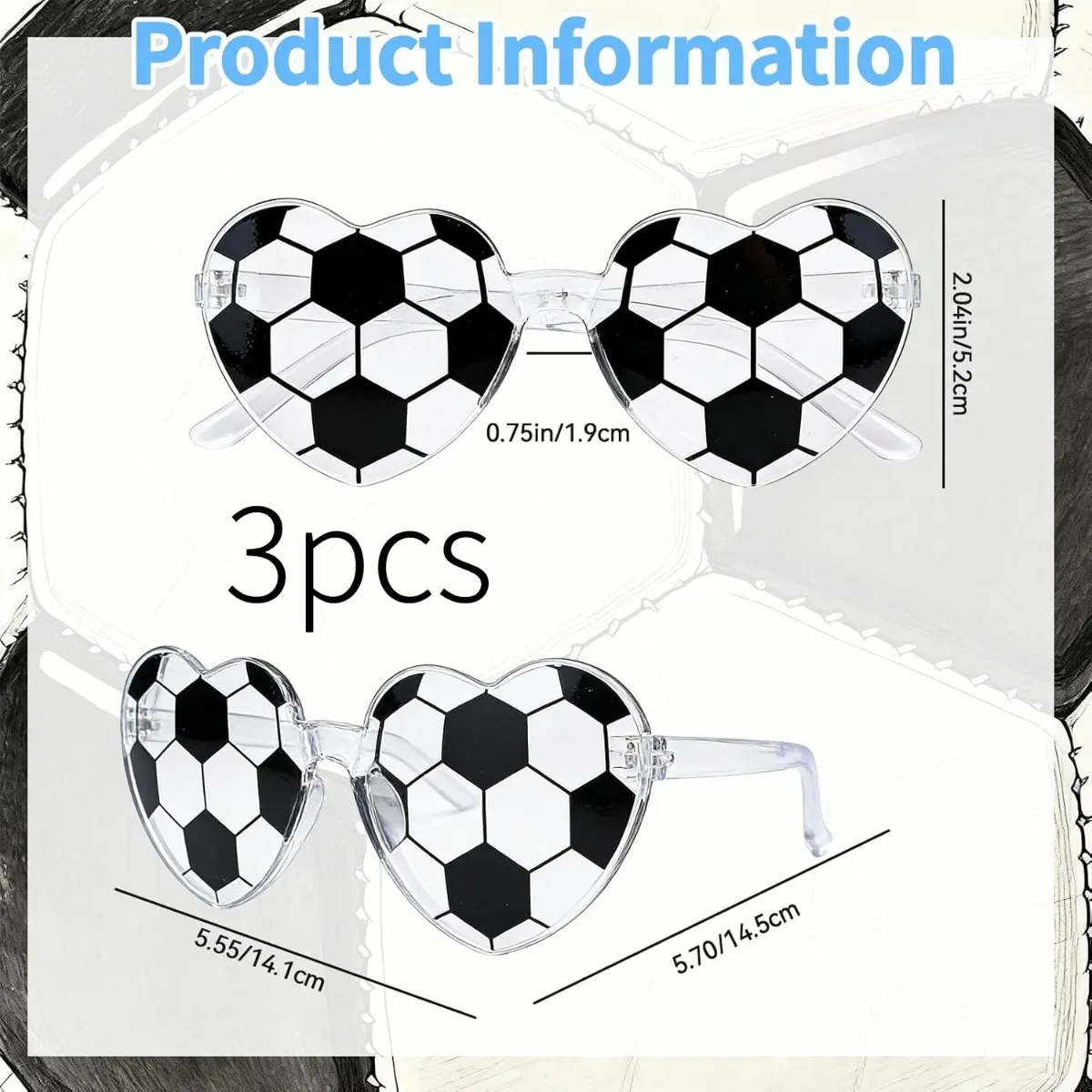 Ensemble de lunettes à thème football 3/6 pièces, design décoratif en forme de cœur, idéal pour les entraîneurs, les fans de football, les banquets et les événements sportifs
