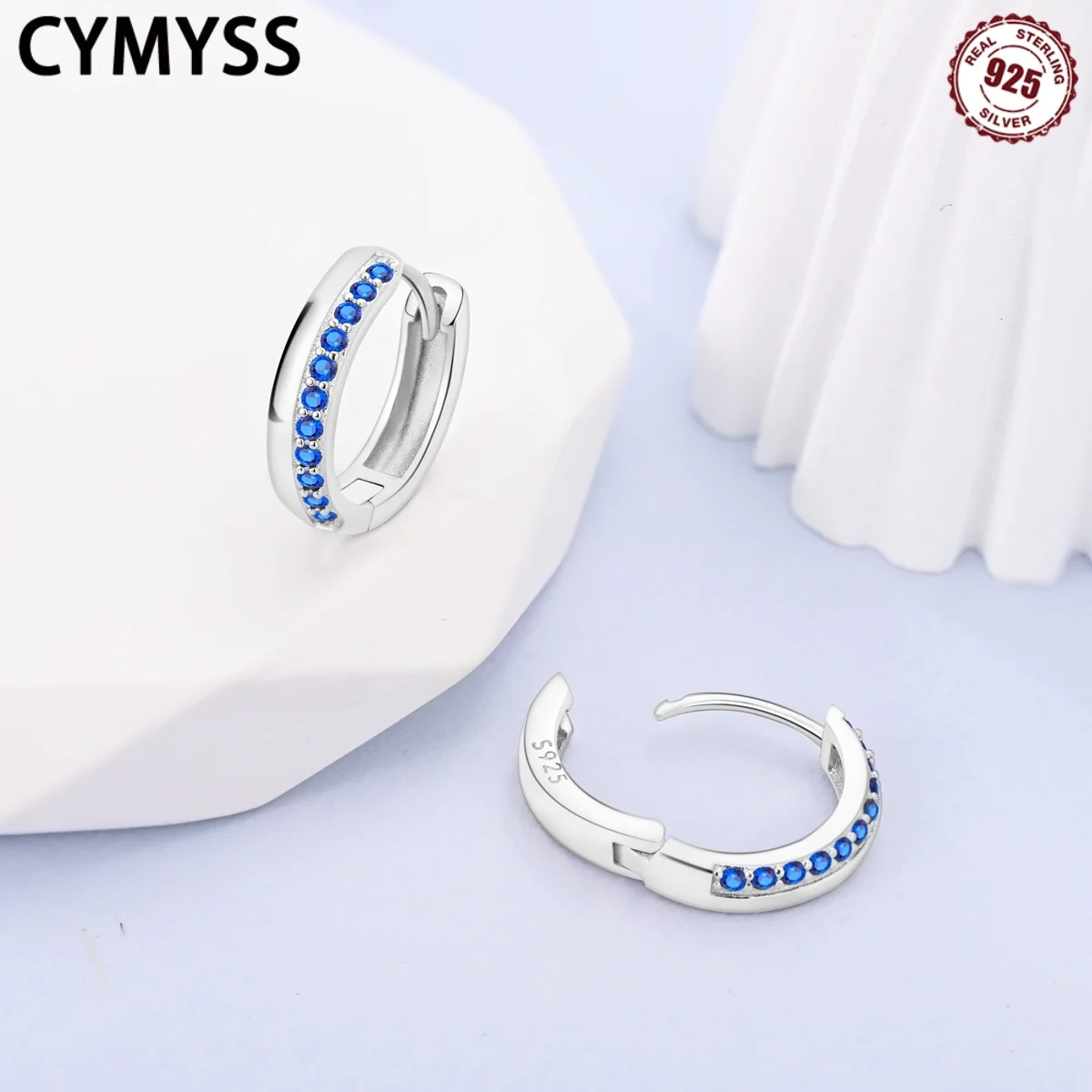 

CYMYSS 2025 New 925 Sterling Silver Geometric Blue Zircon Earrings Boutique Birthday Party Gift Trend Jewellery Women's Earrings