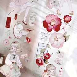 1 Loop Freckles Tea Vol.04 Vintage Flower Courtyard Girl Washi PET Tape for Card Making DIY Scrapbooking Decorative Sticker