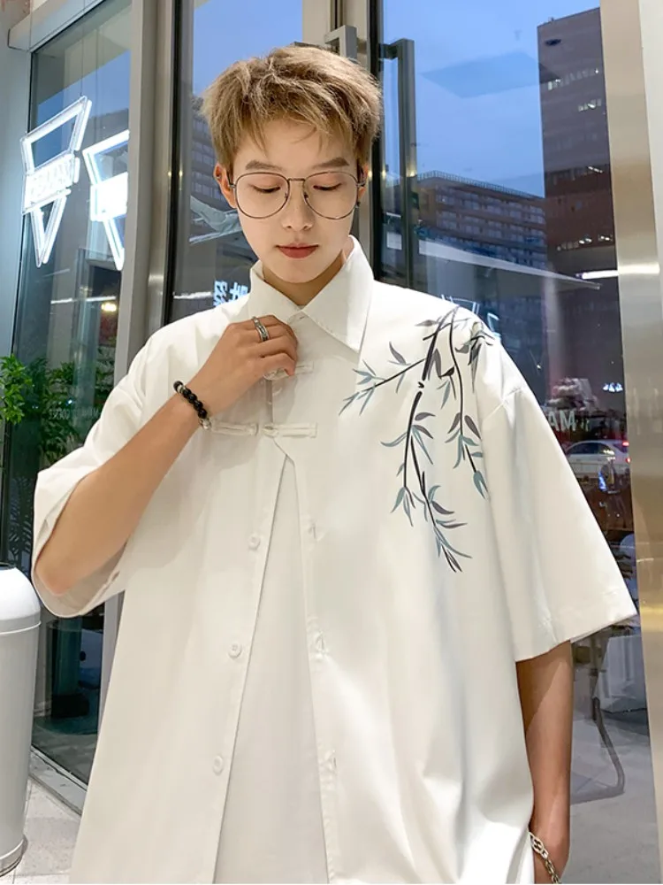 

Мужская летняя рубашка свободного кроя из ледяного шелка с коротким рукавом, тонкая, модная, в стиле хонг-стиль