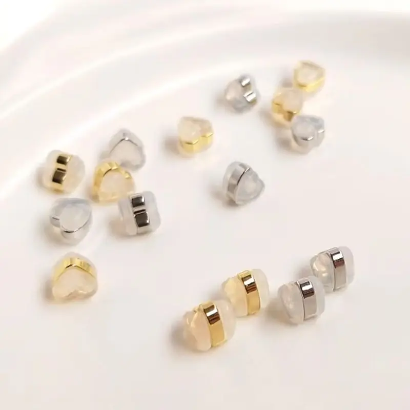

18K heart-shaped silicone ear plug with hanging ear plug for allergy prevention DIY ear back support for falling off earring
