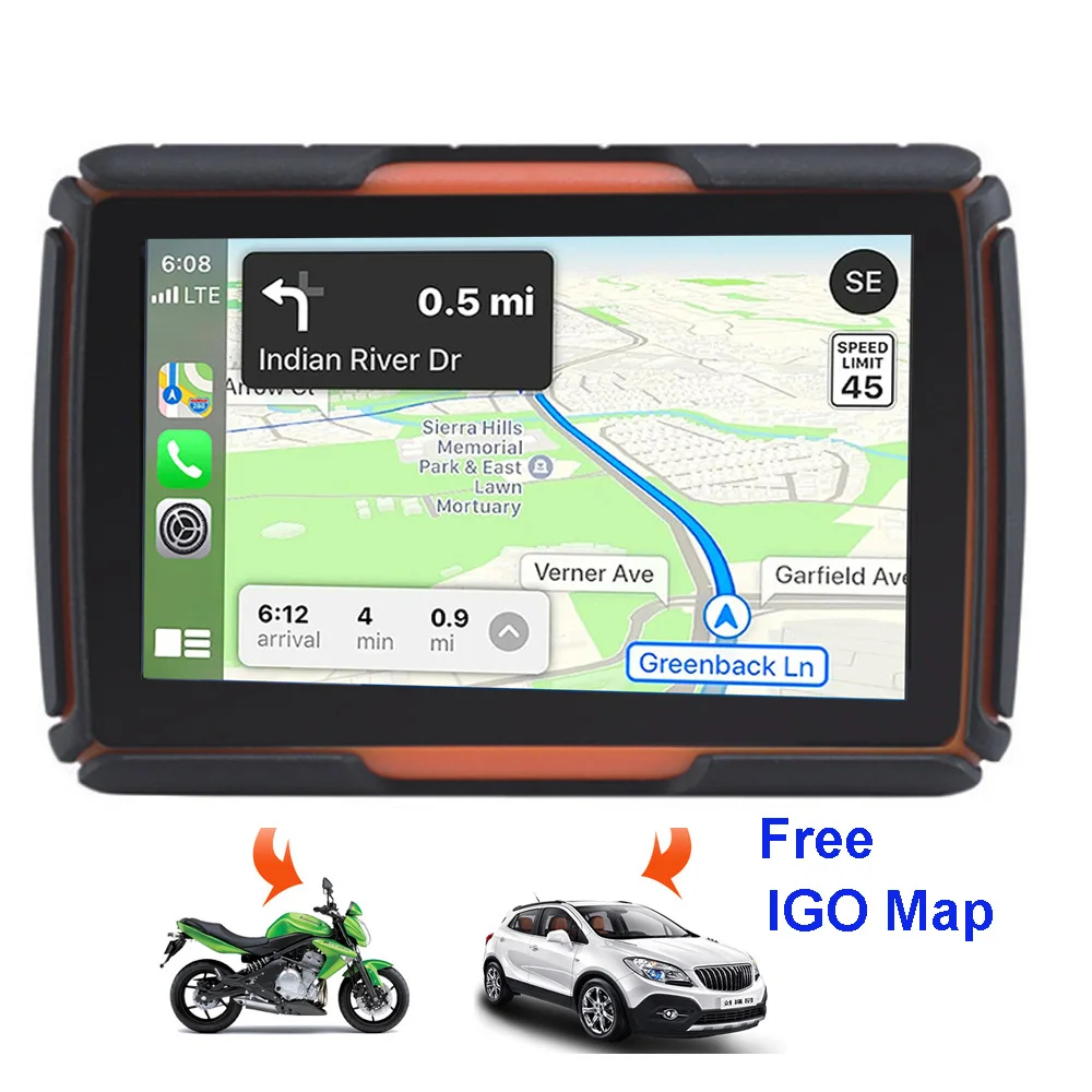 Car Motorcycle GPS Navigation Waterproof IP68 GPS Navigator FM Bluetooth AVIN Built in 8GB With iGo Map Newest