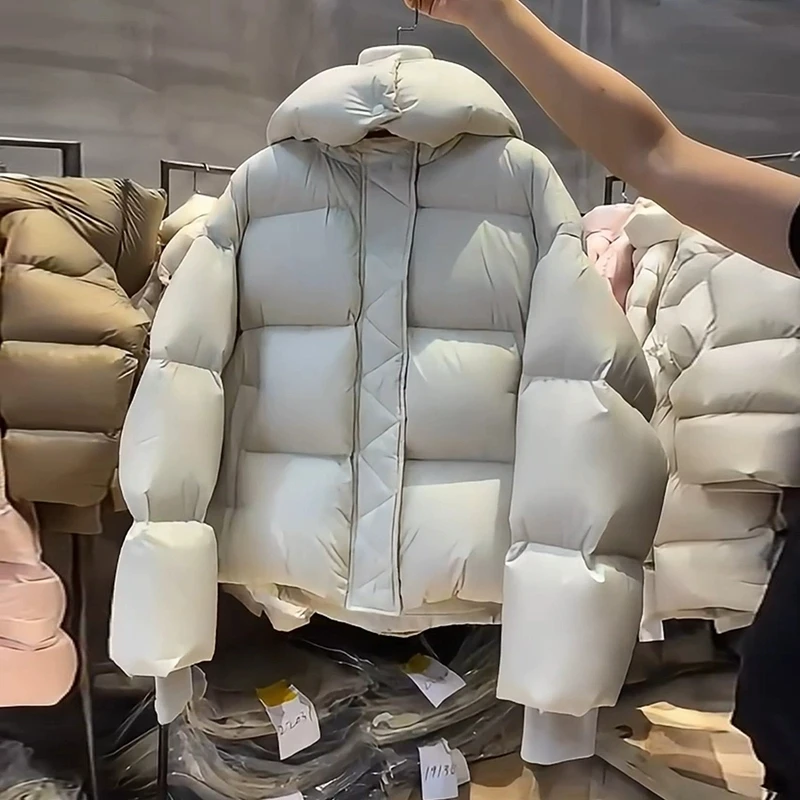 Kurze Kapuze Parkas Mäntel Verdicken Warme Daunen Baumwolle Jacke frauen 2025, Winter Neue Mode Chic Top Lose Brot Oberbekleidung weibliche