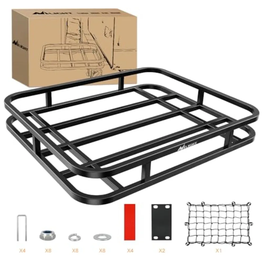 

32"×26"×4" RV Bumper Mounted Cargo Rack Carrier with Net Fits 4-inch or 4-1/2-inch Bumpers Heavy Duty Luggage Holder Basket for