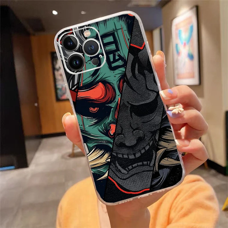 

Japanese Oni Mask Devil Art Phone Case Carcasa Funda For iPhone 17 Pro Max Air 16 15 14 13 Pro Max 15 16 Pro 15Plus Case