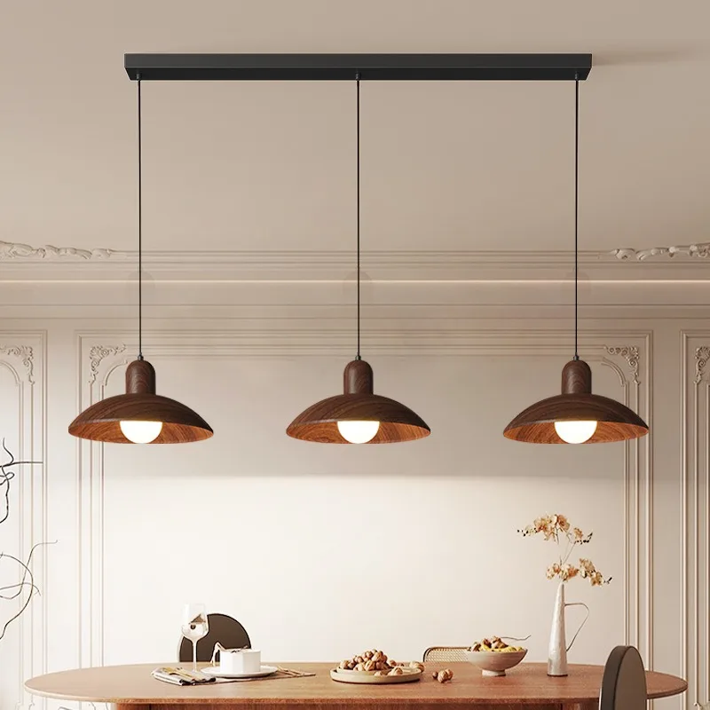 

Mid-Century Modern Walnut Chandelier, Retro Japanese Pendant Light, 3-Light Hanging Lamp, for Dining Room & Bar, Homestay Decor