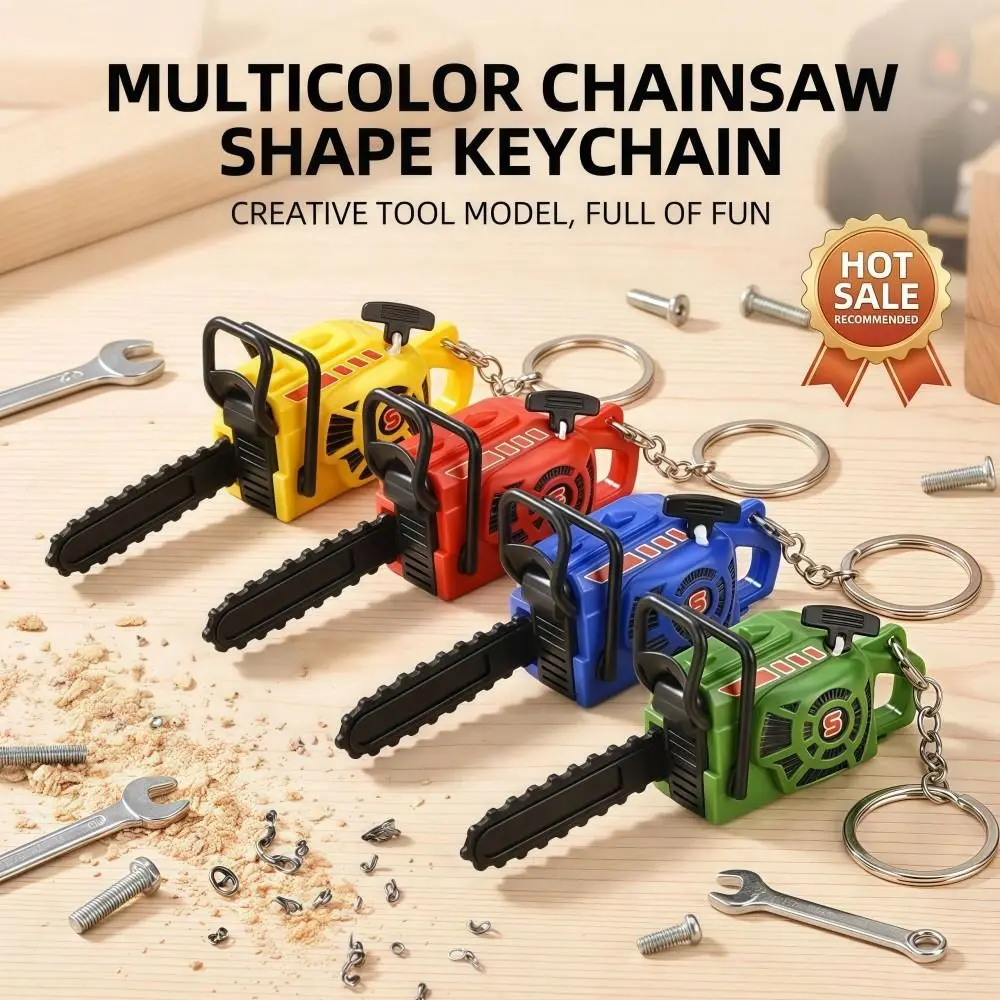 Creativity Plastic Electric Saw Keychain Realistic Handheld Power Saw Bag Pendant Portable Pull Rope Logging Saw Gift Key Decor