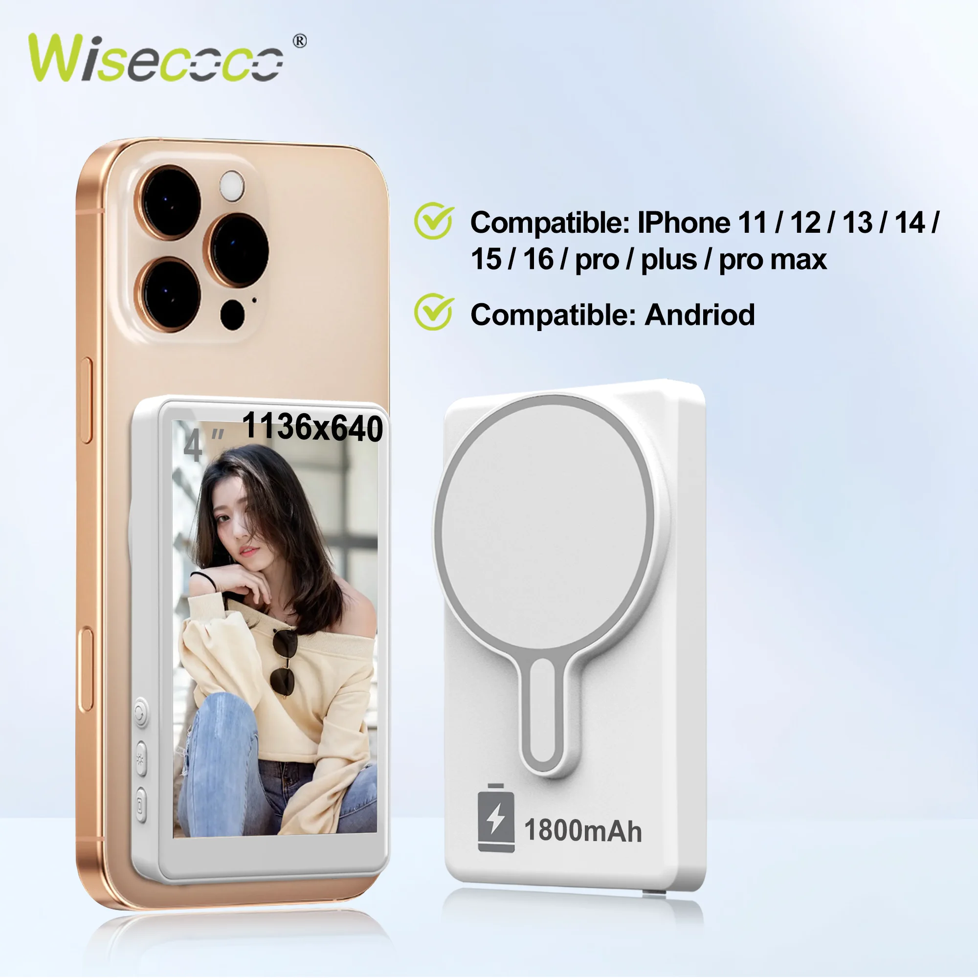 

Mini Wireless Selfie Monitor Screen Magnetic 4K Selfie Monitor Screen With Vlog Live Stream /Selfies For iPhone/Android