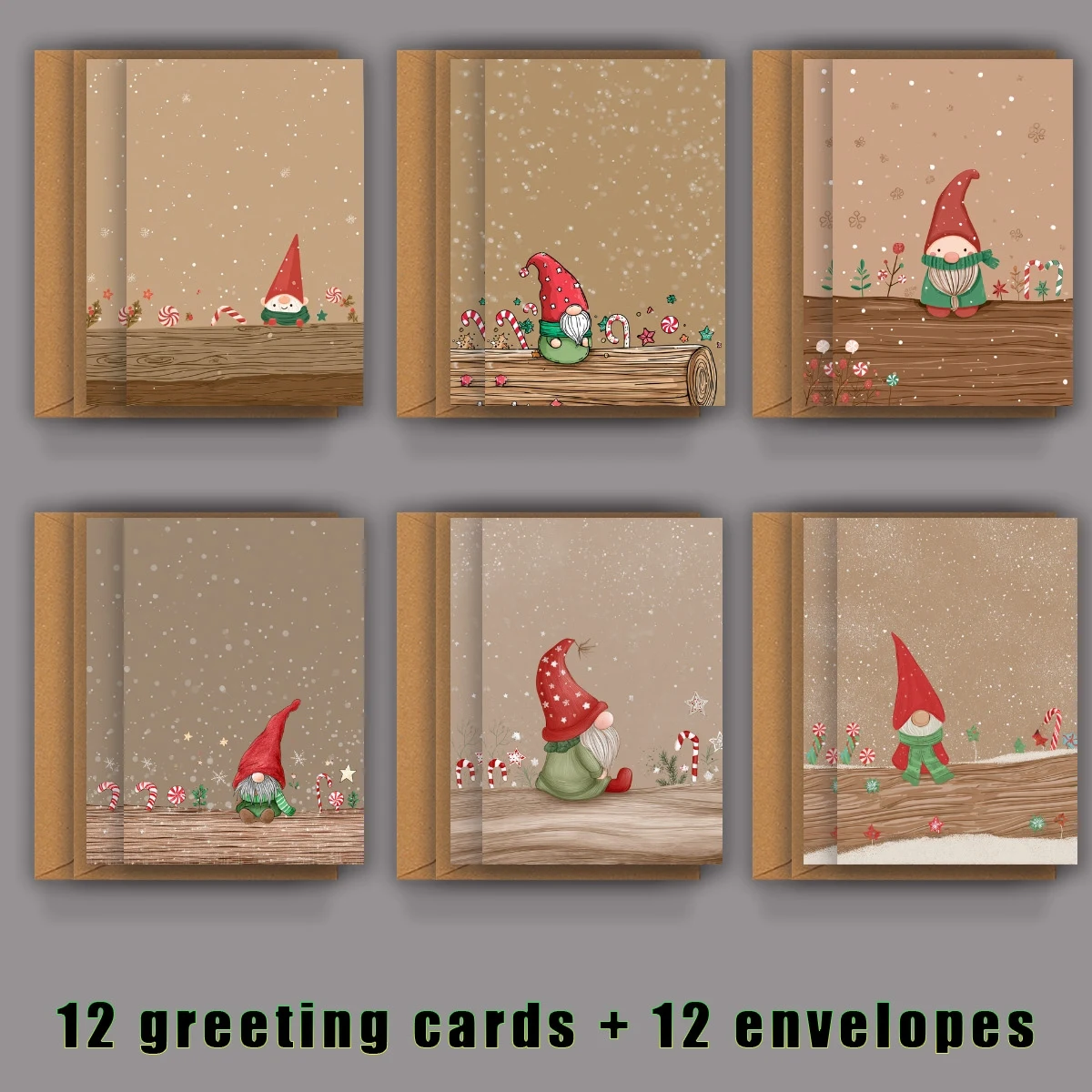 12 Stück (6 Umschläge + 6 Karten) /24 Stück (12 Umschläge +12 Karten) Weihnachtsgrußkarten mit einer Postkarte mit rotem Hut – Detail 8