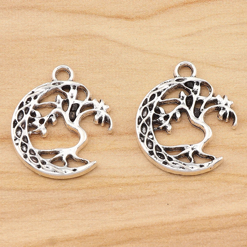 15 Pieces Tibetan Silver Crescent Moon Tree Charms Pendants For DIY Necklace Bracelet Earring Jewelry Making Finding Accessories