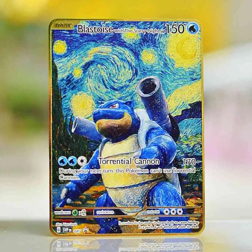 

Pokemon Cards Gold Metal Pokémon Letters Van Gogh Tcg Blastoise Vmax Mario Vstar Anime Trading Card Board Games Kids Toys Gifts
