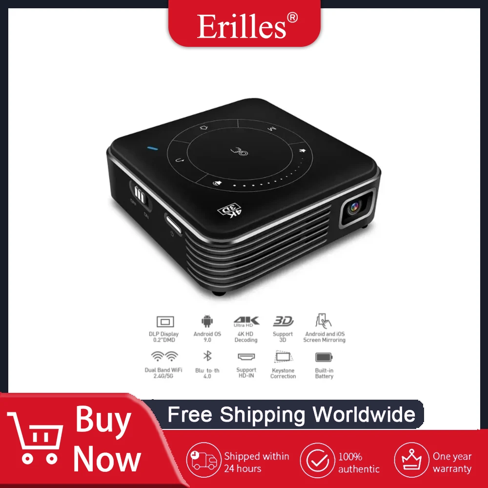 Android 11 Proyector DLP inteligente 4K compatible con cine en casa HD Cine portátil WiFi Bluetooth | Auto Keystone