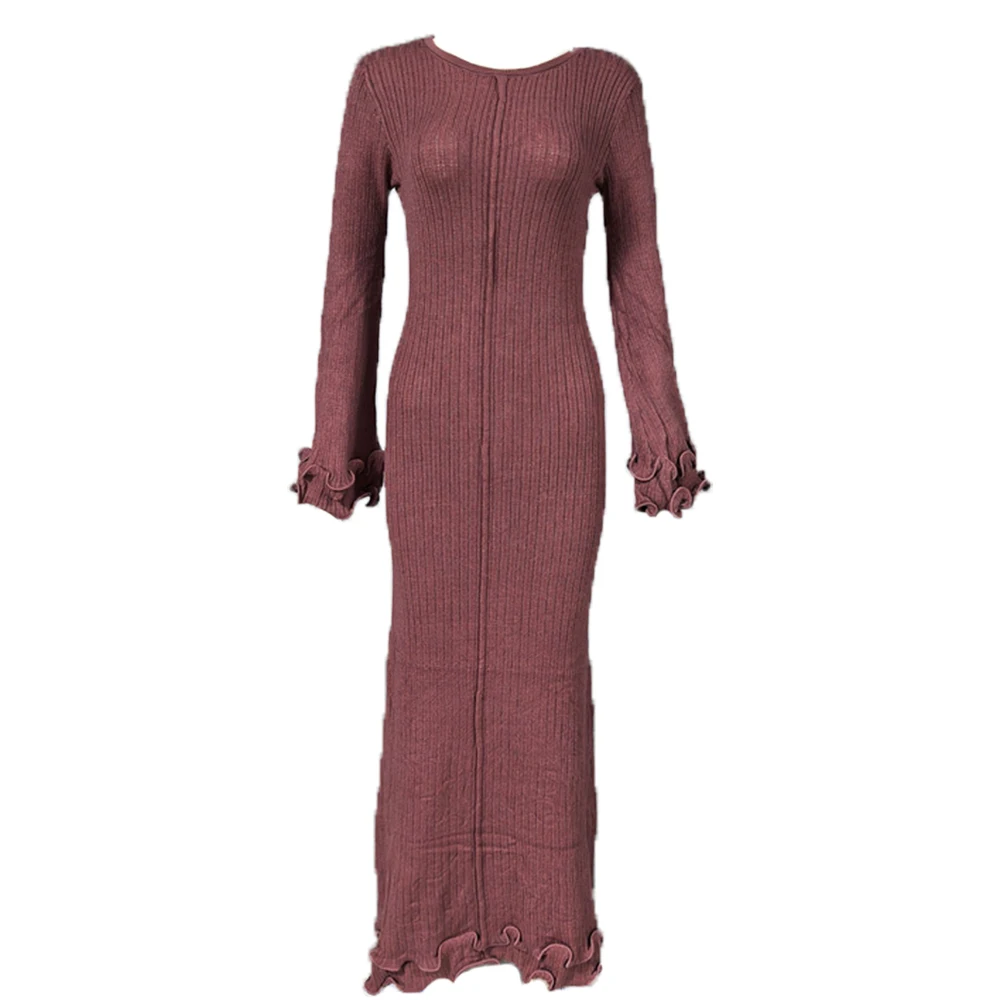 

Boho Knit Maternity Photoshoot Dress Long Sleeve Ruffle Maxi Gown Elegant Pregnancy Outfit Baby Shower Photography Dress