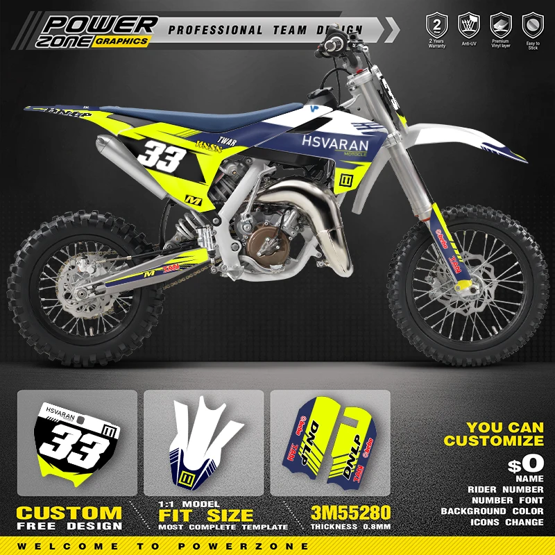 

PowerZone пользовательские графические фоны для команды, набор наклеек для Husqvarna TC65 2023 2022 2021 2020 2019 2018 2017 2016 06