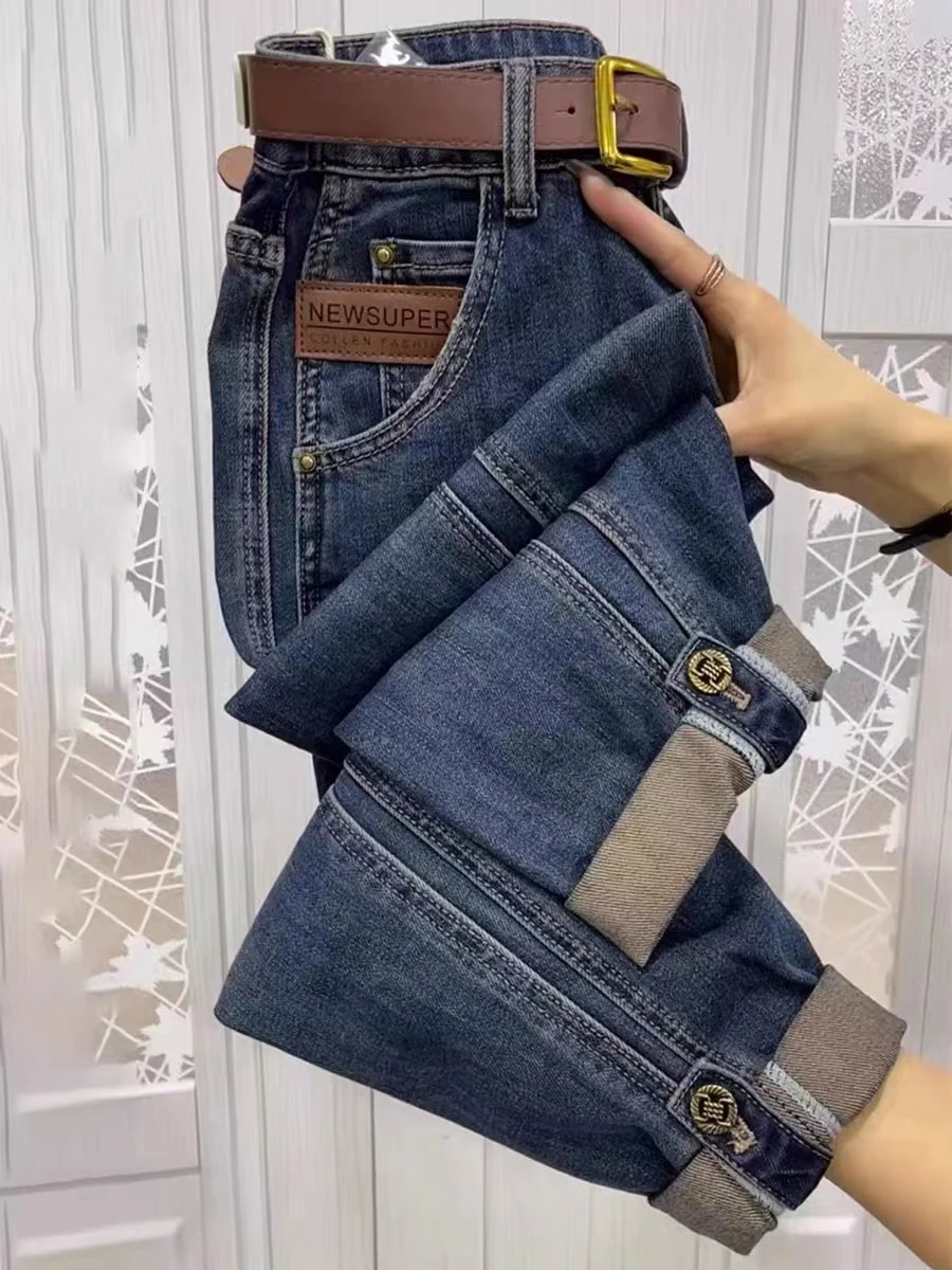 

Джинсы-харлан с высокой талией, эластичные, женские, весна-осень, больших размеров, для стройных фигур, прямые, укороченные, джинсы-«рюбашка» (дад-джинсы)