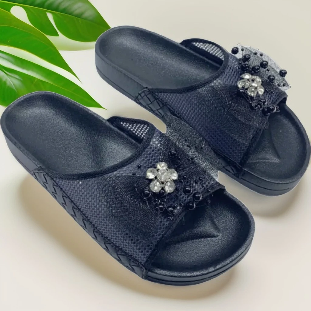 

Black Color Summer Beach Slides Outdoor Street Clogs Quick Dry Beach Sandals Indoor Home Shoes Diamond Sequin Shoes