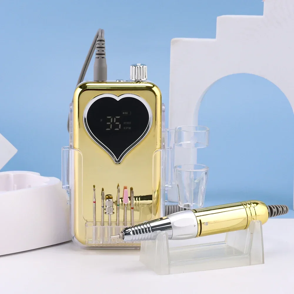 Big disountProfessional Rechargeable 35000 RPM Nail Drill Heart Shape High Power 85W Brushless Manicure Pedicure Polishing Sha