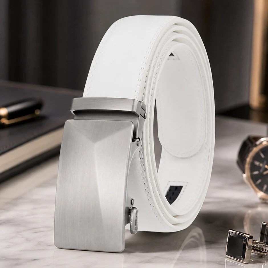 New Fashion Designer Belts For Men Luxury Brand Automatic Buckle Cow Leather Waist Belt Male White Cintos Dropshipping B1053