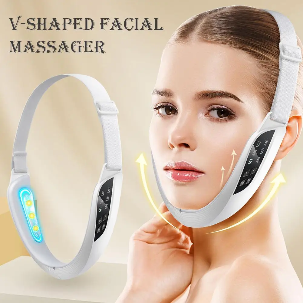 جهاز تجميل كهربائي لشد الوجه على شكل حرف V 6 أوضاع 8 مستويات لشد البشرة EMS مدلك الذقن العناية بإزالة مزدوجة تيار صغير Fac T4Z0 #5