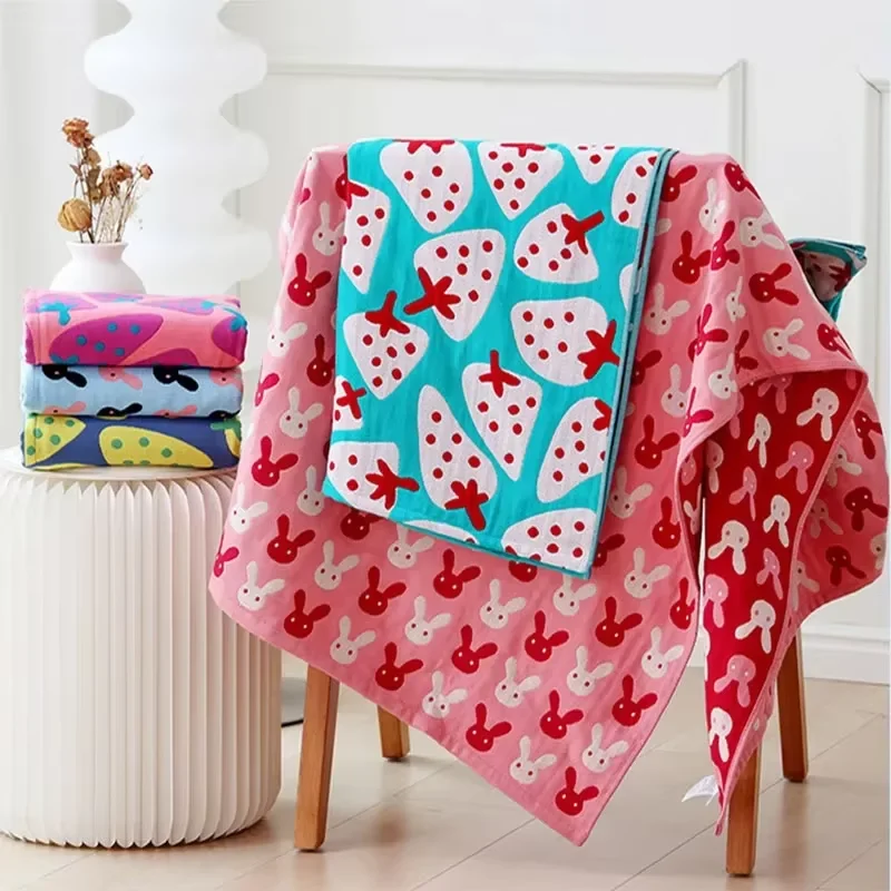 

Two Three Layers Pure Cotton Gauze Bath Towel Adult Girl Kawaii Cartoon Towel 70x140cm Home Absorbent Bathroom Wrap Quick-Dry
