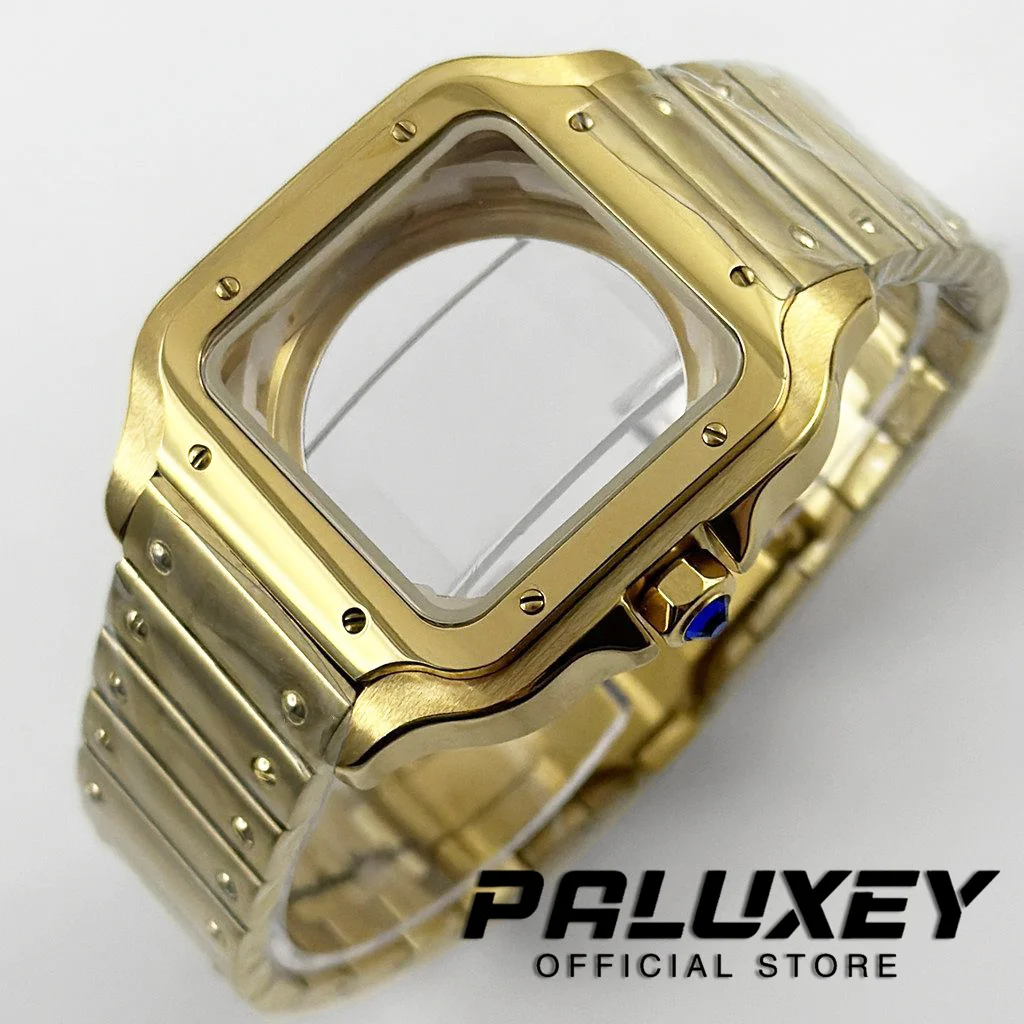 

Золотой квадратный корпус 38 мм для механизма NH35, черно-золотая нержавеющая сталь, совместим с корпусом Santo, детали для модификации механизмов NH35/NH36, аксессуары для модификации SKX