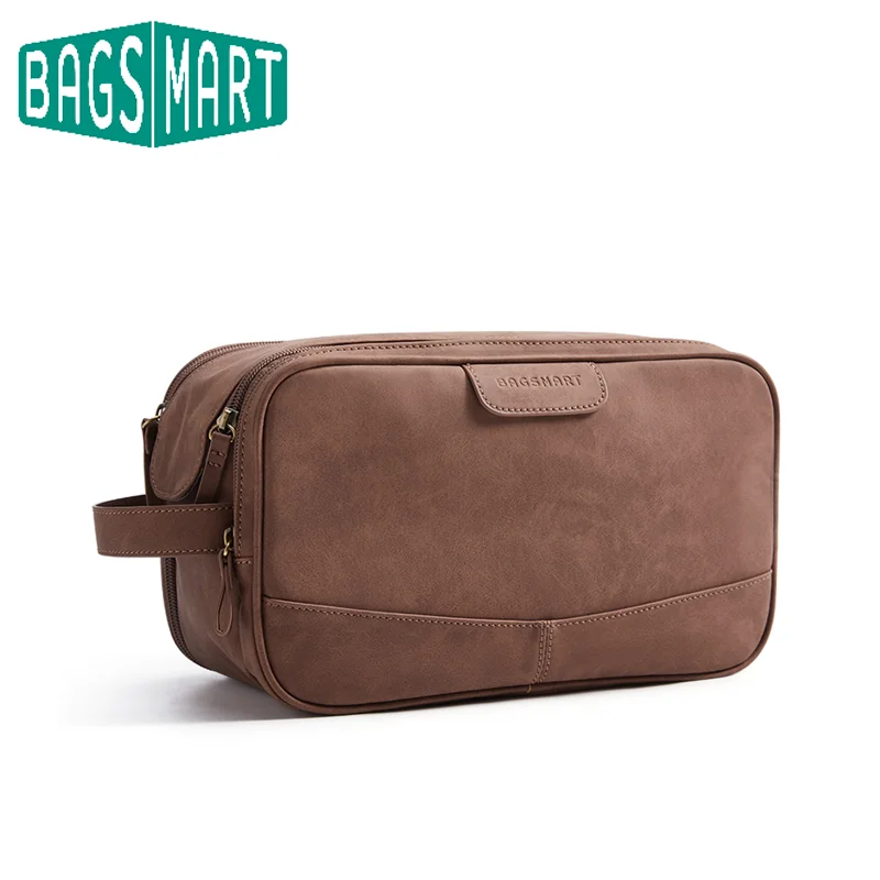 BAGSMART Toiletry Bag for Men PU Leather Travel Bag for Toiletries Dopp Kit Water Resistant Shaving Bag for Bathroom Shower