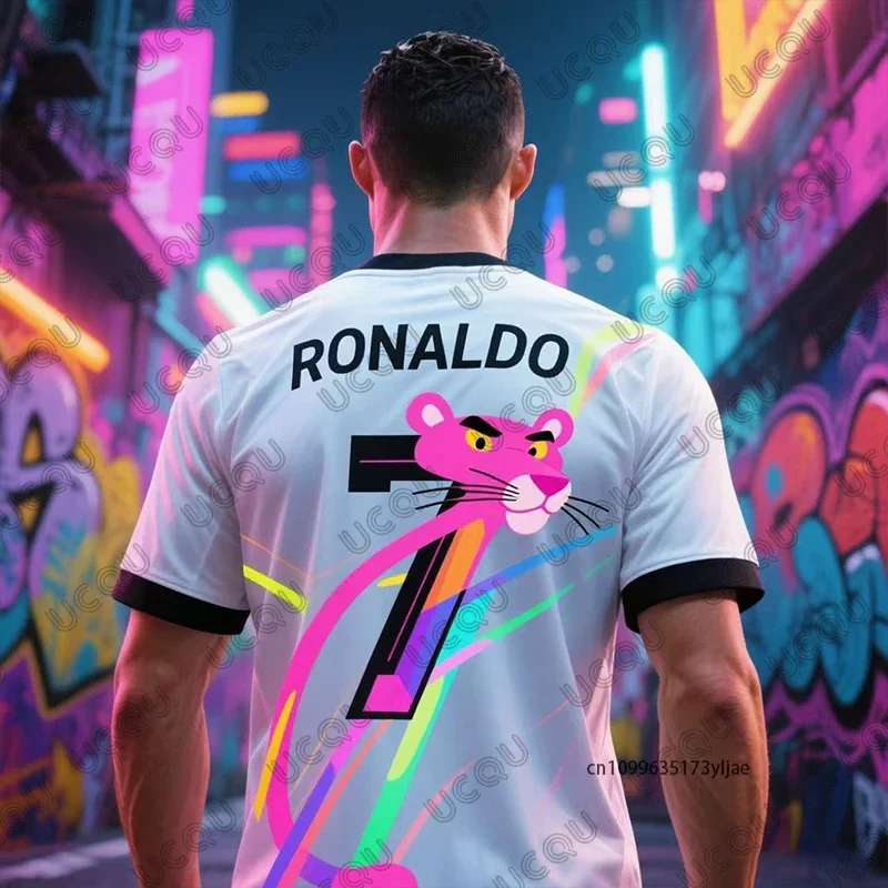 

2025 Summer New Graffiti Pink Panther & #7 Print Football Jersey T-shirt Breathable For Daily Training Kids_Adult Tops
