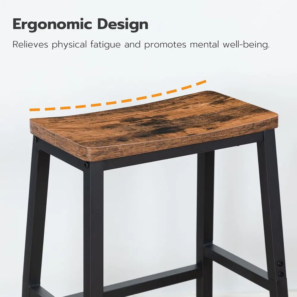 Pair of 23.6 Saddle Bar Stools with Footrests, Rustic Brown & Black, Suitable for Kitchen Counters and Dining Rooms