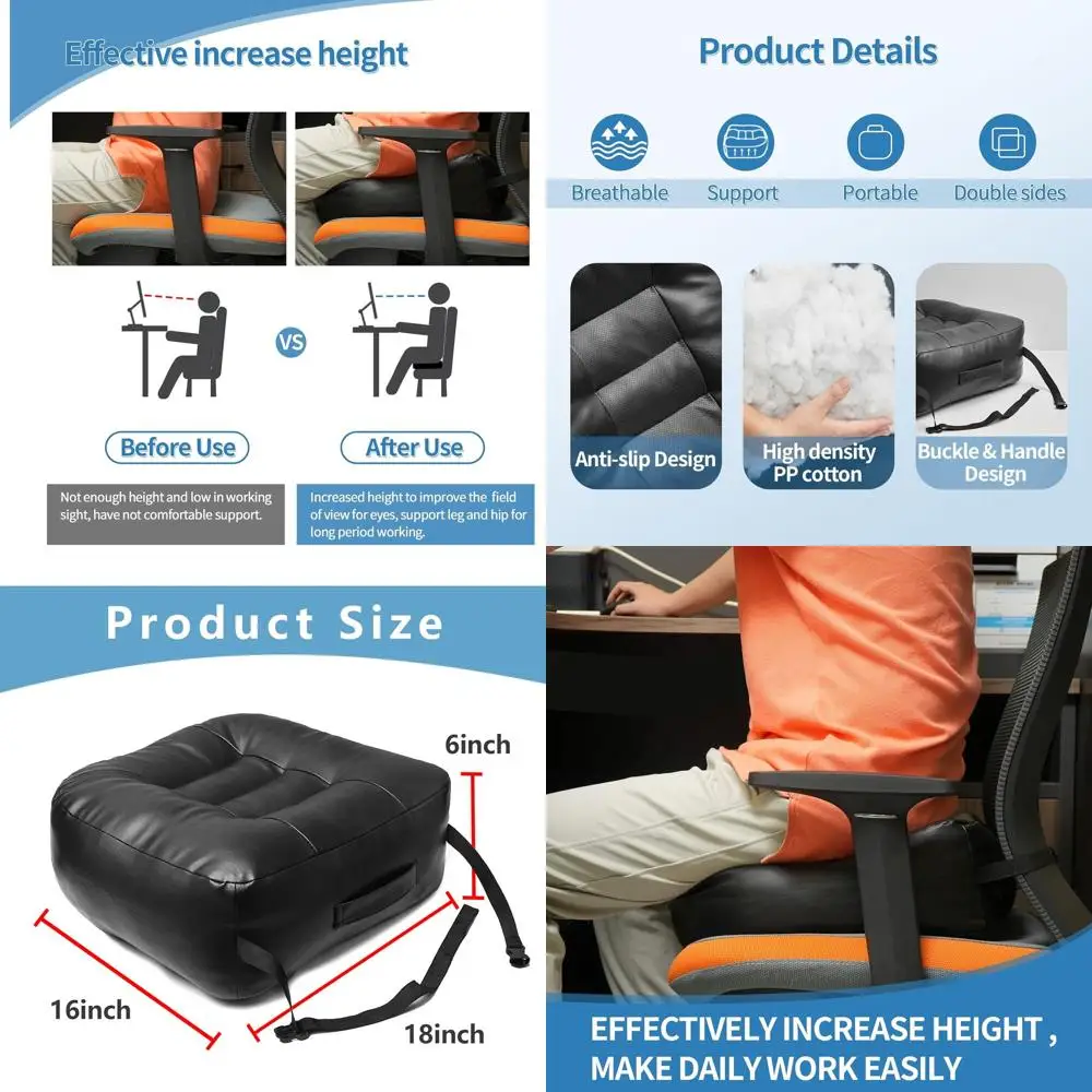 

Кожаная подушка сиденья Очень толстый бустер для офисного стула для повышения высоты - полный наполнитель для поддержки - с дышащим чехлом, Хан