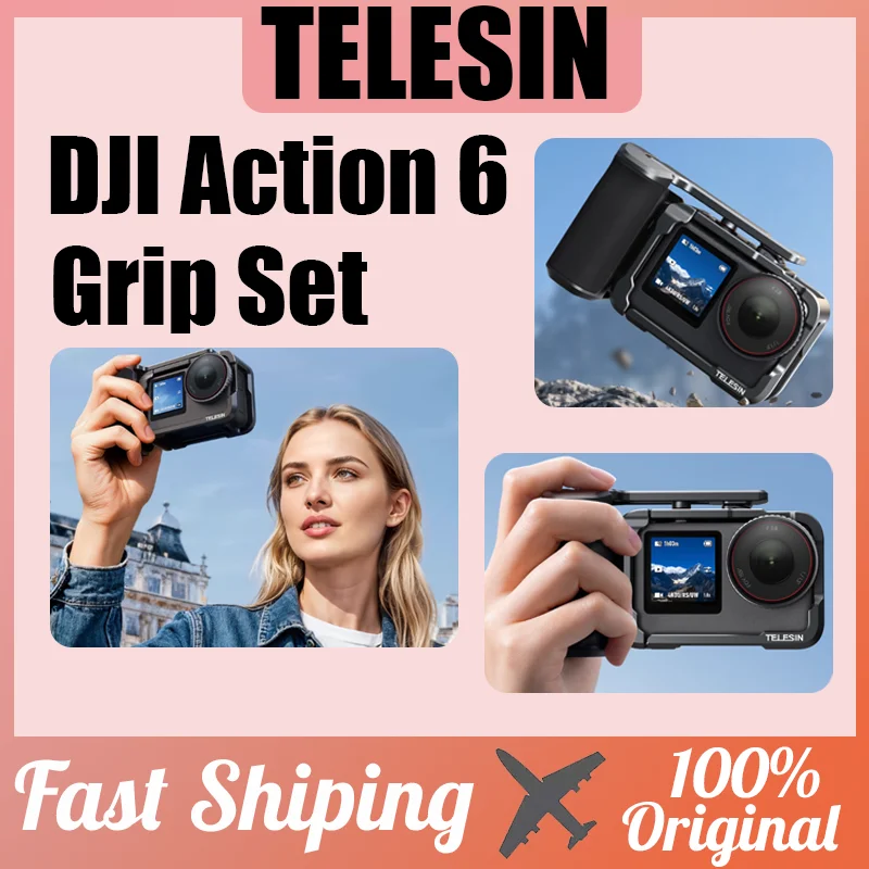 TELESIN para DJI Action 6 juego de agarre mango de cámara de calle mango de obturador jaula ultraligera marco de expansión de Metal para viajes