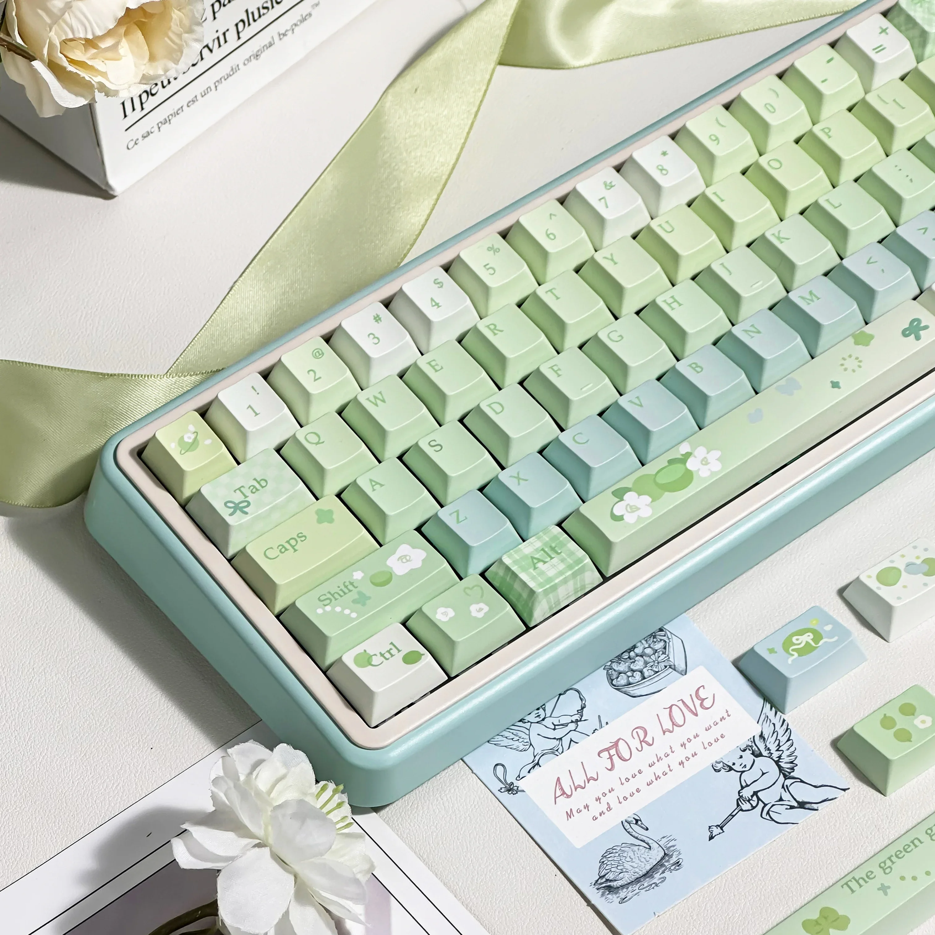 Juego de teclas de uva verde Gardenia, 143 teclas, perfil Cherry/FOA, sublimación de tinte PBT, teclas personalizadas para teclados mecánicos