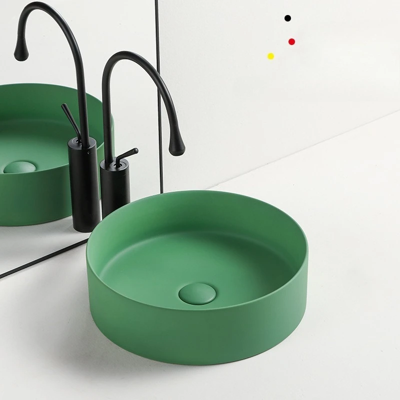 

30/36 см Morandi матовый зеленый керамический умывальник маленького размера, мини-круглая раковина для ванной комнаты, отели и B&Bs, раковины на балконе