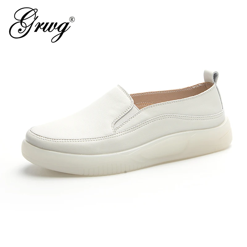 100% Genuine Leather Women\'s Casual Shoes New Designer Cowhide Leather Loafers Spring Summer Ladies Low Top Flat Sneakers Shoes