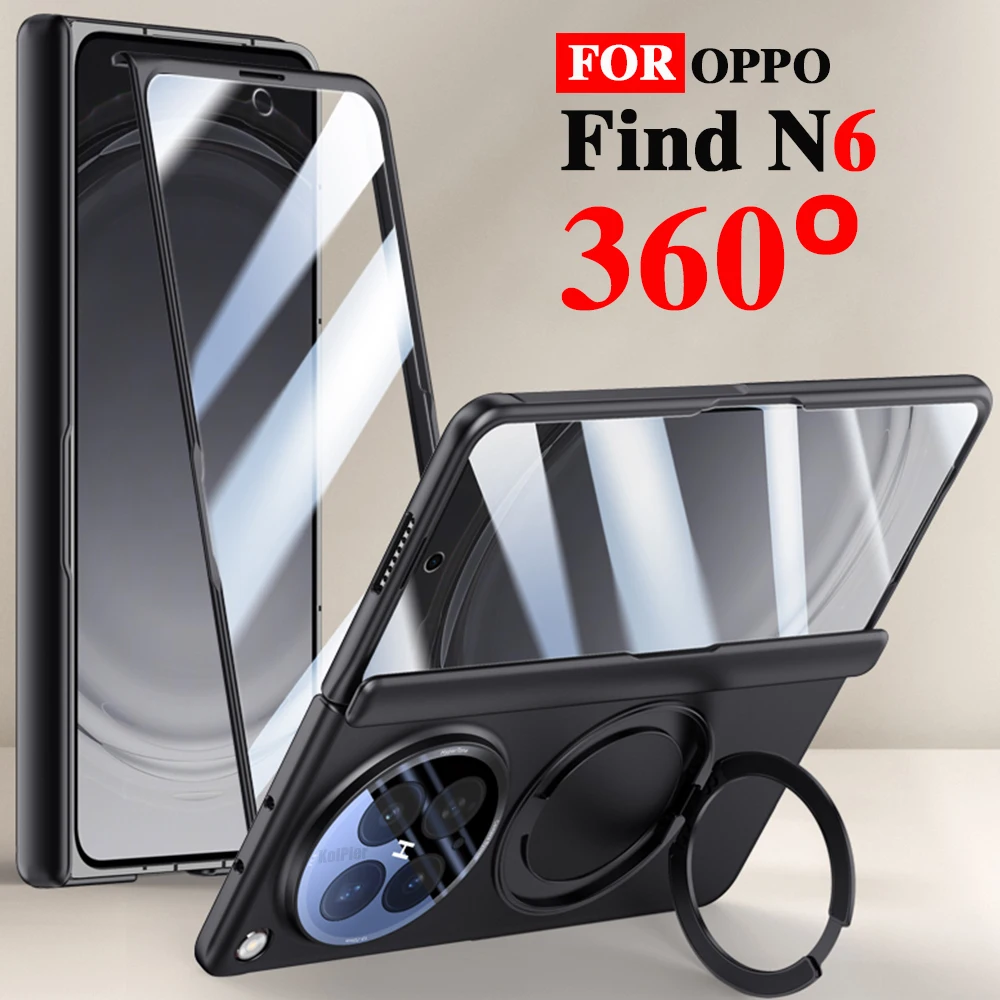 

Luxury Holder Matte Case For OPPO Find N6 5G Magnetic Glass film Protection Anti-fingerprint Hard Skin Friendly Stand Cover