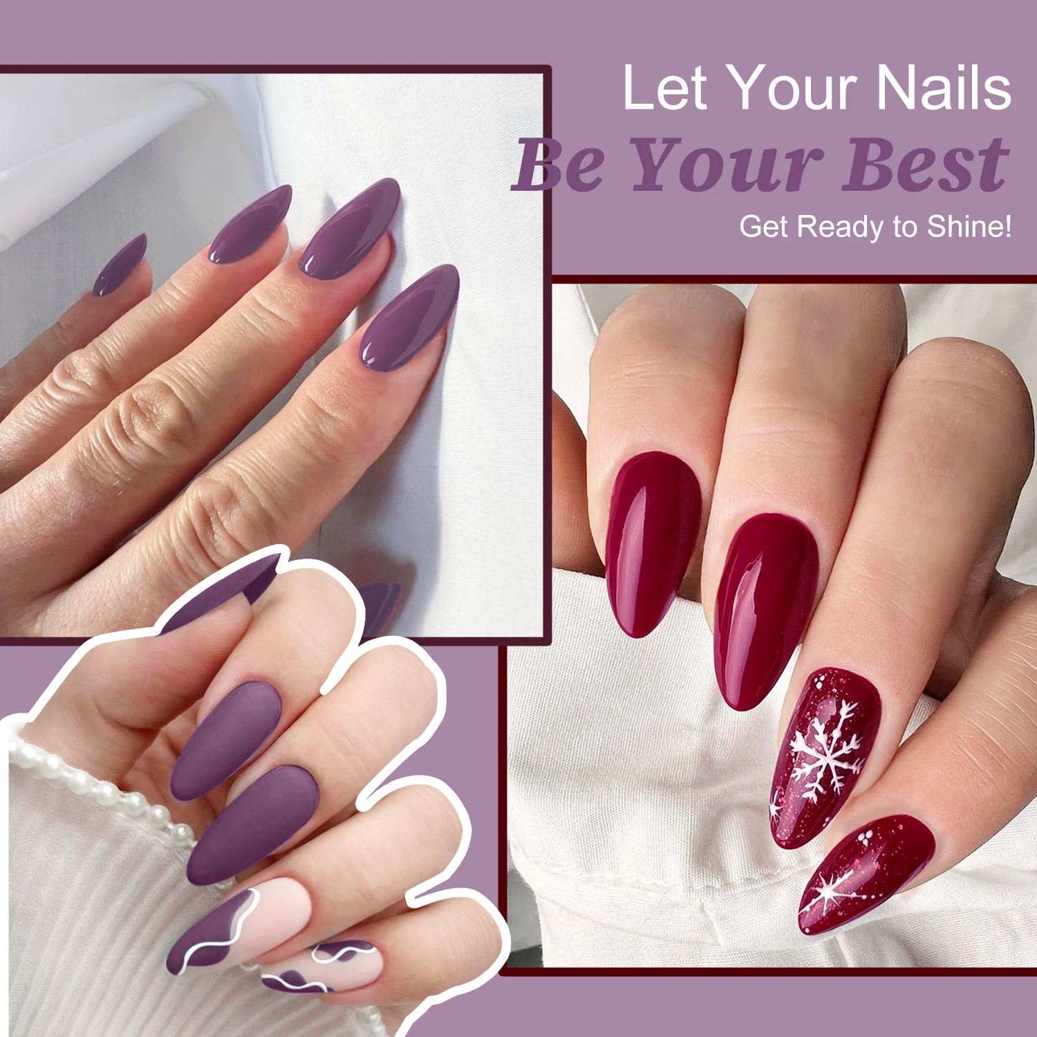 4x12ml Gel Nail Polish Kit, 4 Colors Dark Red Purple Brown Glitter Pink Soak Off UV LED Nail Gel Set for Salon Manicure Nail Art