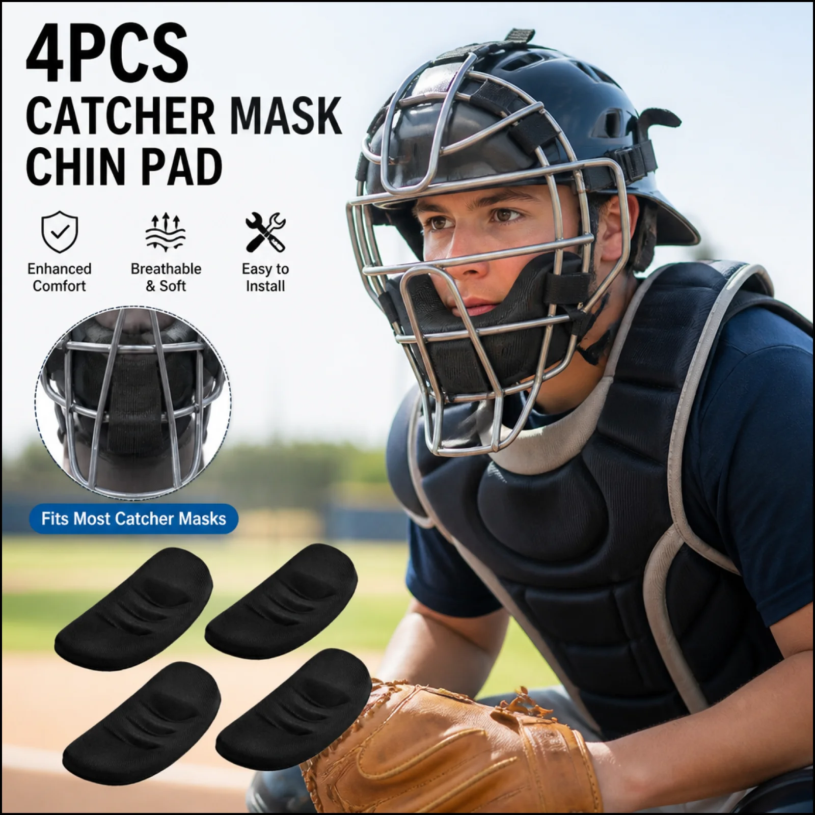 4x Softball Fielder Facemask Chin Cup Portable Outdoor Practical Soft Breahable Baseball Helmet Chin Padding, Protection Guard